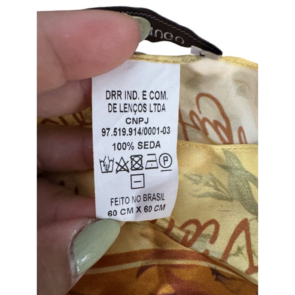Vintage Victor Hugo Womens Floral Silk Scarf Yellow Botanical Monogram 60cm - Picture 5 of 7
